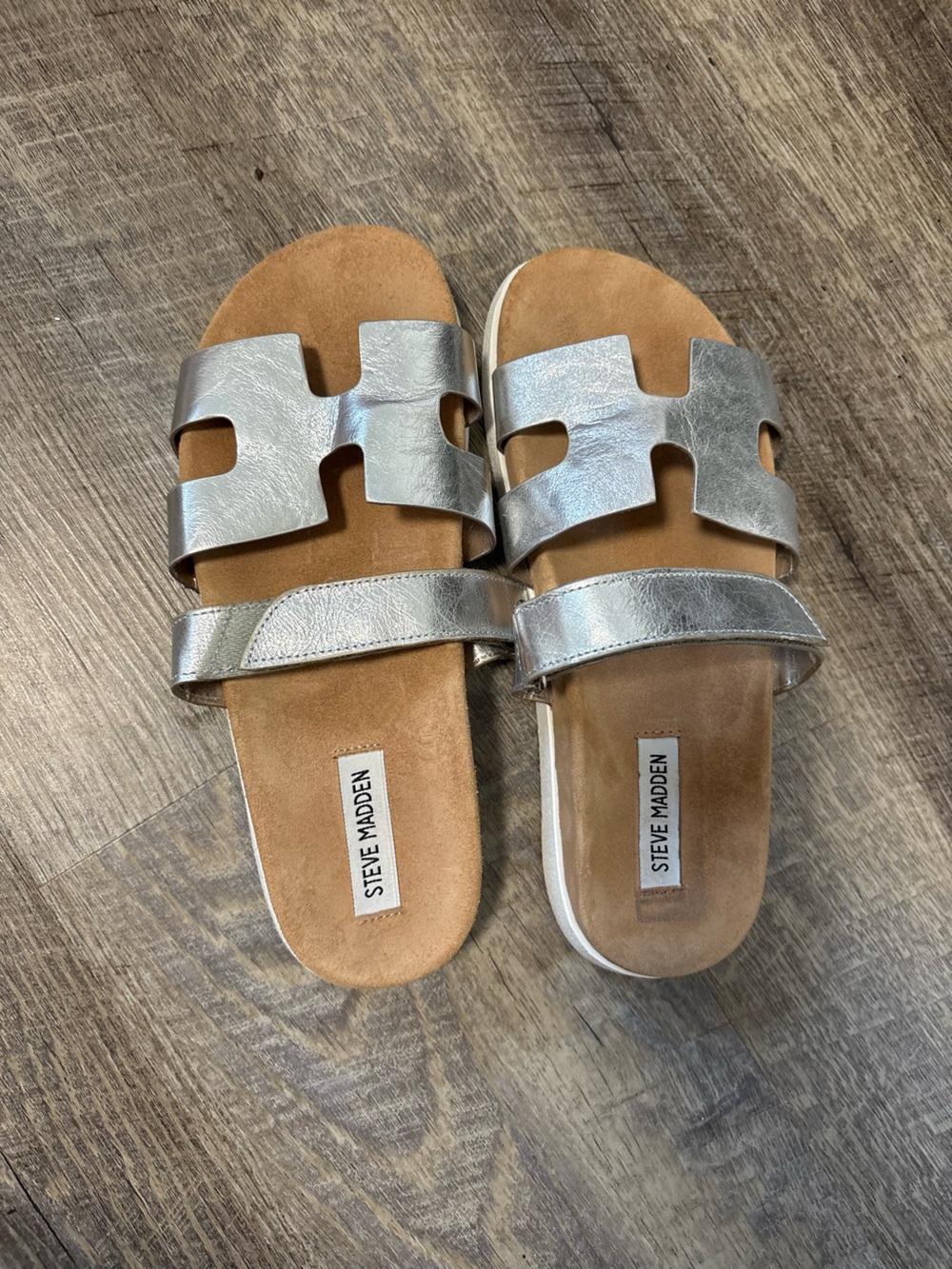 Steve Madden Metallic Silver Double-Strap Slide Sandals